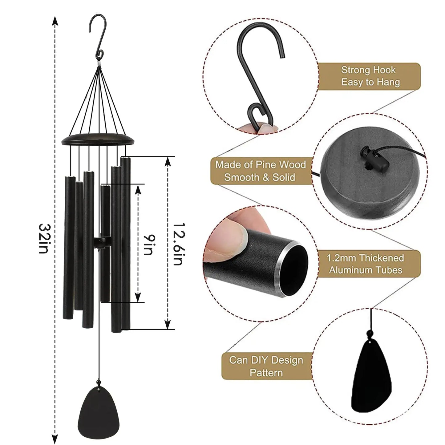 26 Inch Outdoor Wind Chimes Create an Atmosphere for Outdoor Decoration of Farmhouses Terraces Gardens Front Porch and Balconies